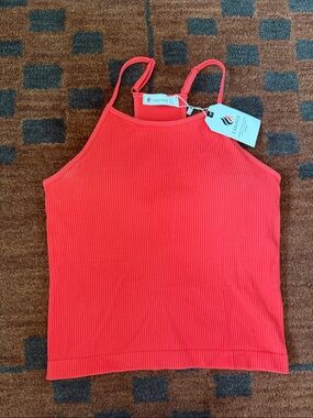 Women's Ribbed Halter Tank Top - Red